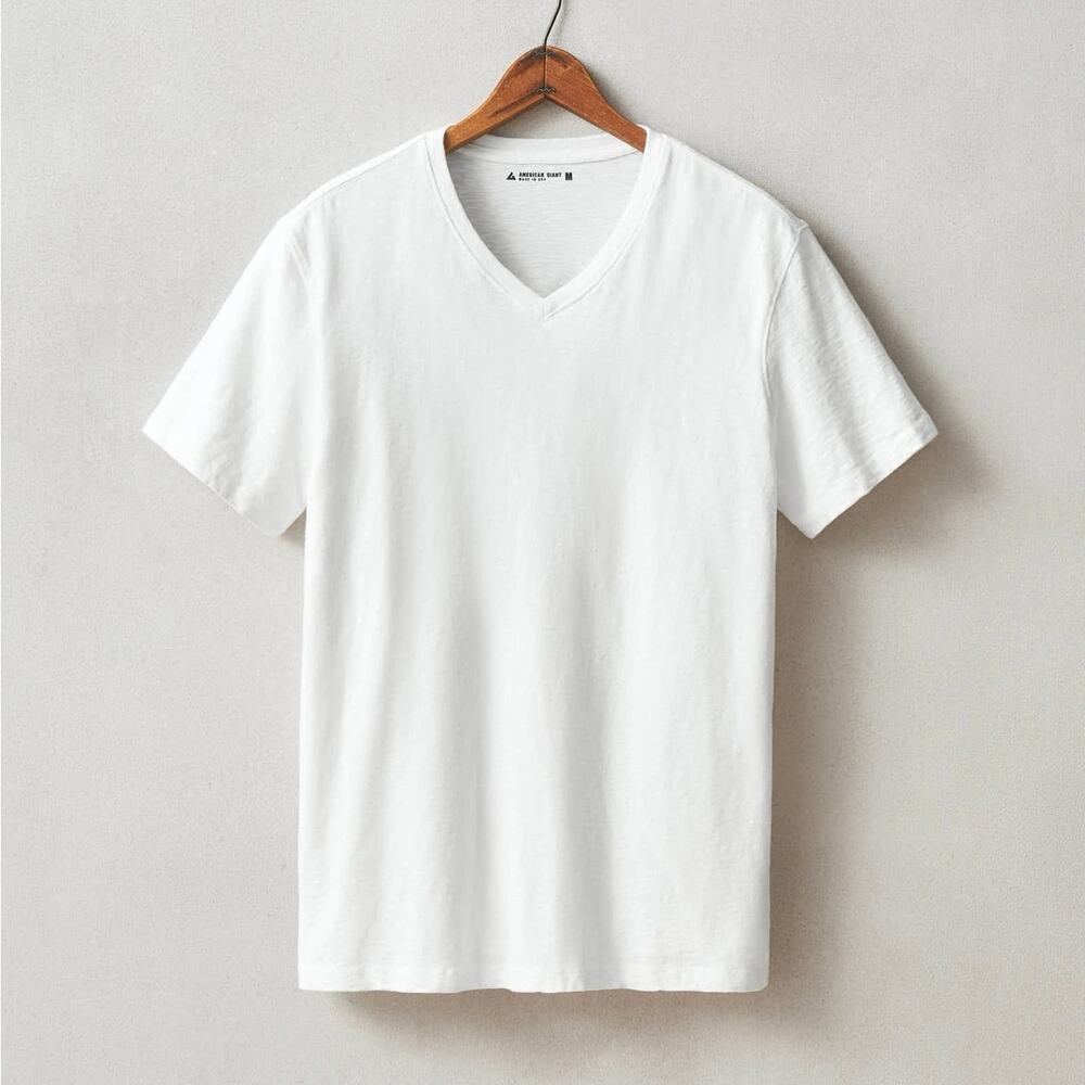 American Giant Men's Premium 100% Cotton Slub V-Neck Tee Bone White Size XXL